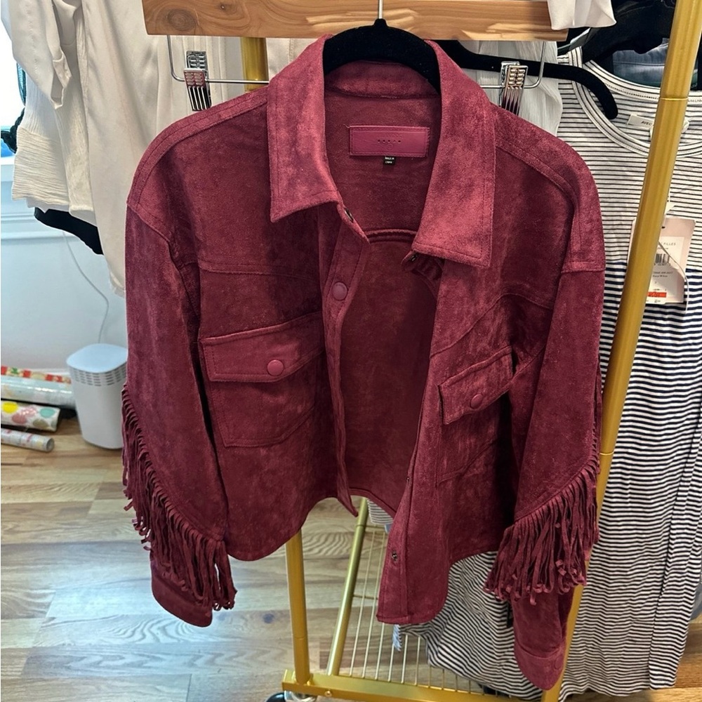 Blank NYC Burgundy Fringe Jacket